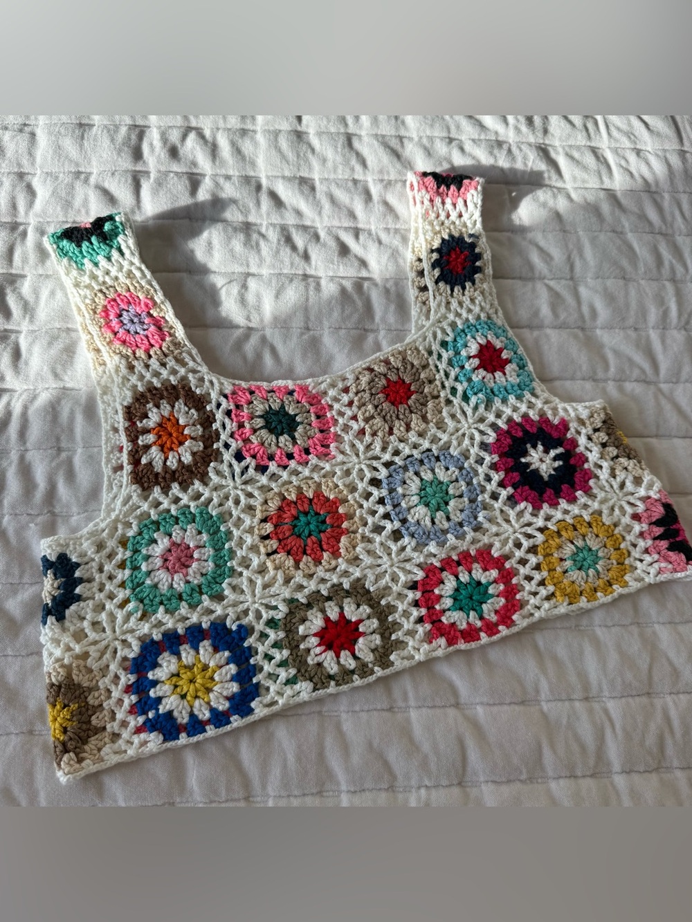Multicoloured knit crochet crop top tank size S festival boho hippie